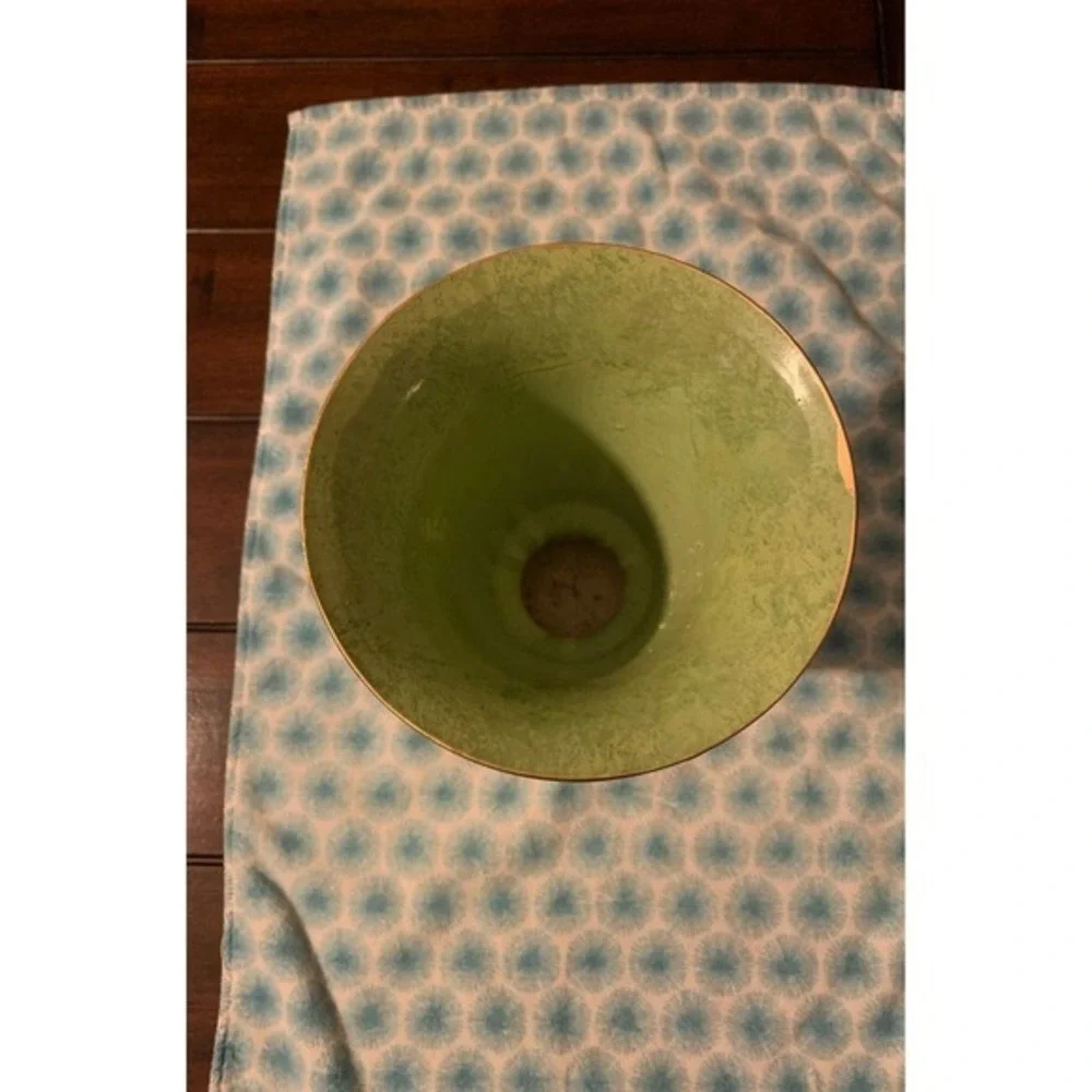 Vintage Hand Painted Grape Motif Ceramic Pedestal Vase Green Gold‎ Rim 9 Inch